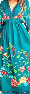 Adult Female Costumes to Hire - Floral Teal dress - XL